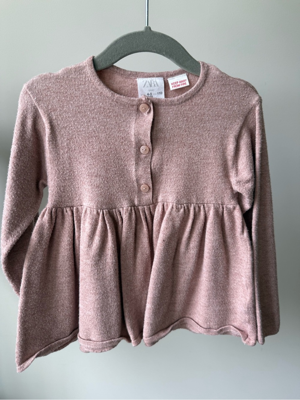 Zara Kids Dusty Rose Button-Peplum Knit Top
